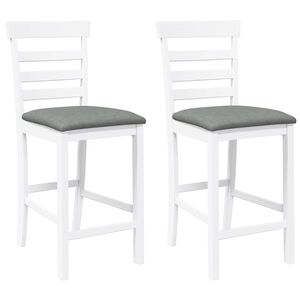 vidaXL Tabourets de bar avec coussins 2 pcs blanc bois massif d'h&eacute;v&eacute;a