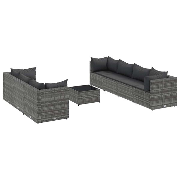 vidaXL Salon de jardin 8 pcs avec coussins Gris R&eacute;sine tress&eacute;e