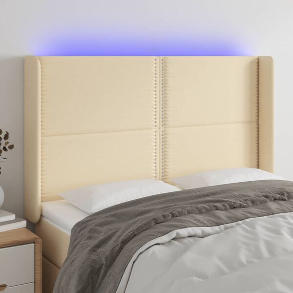 vidaXL T&ecirc;te de lit &agrave; LED Cr&egrave;me 147x16x118/128 cm Tissu