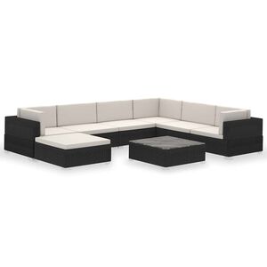 vidaXL Salon de jardin 8 pcs avec coussins r&eacute;sine tress&eacute;e noir