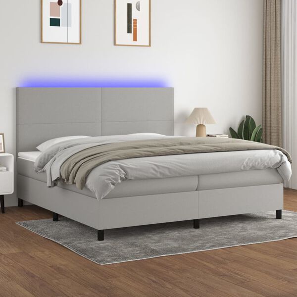vidaXL Sommier &agrave; lattes de lit et matelas et LED Gris clair 200x200 cm