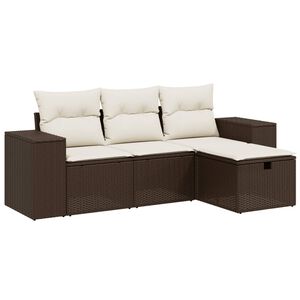 vidaXL Salon de jardin 4 pcs avec coussins marron r&eacute;sine tress&eacute;e