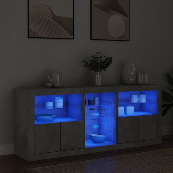 vidaXL Buffet avec lumi&egrave;res LED gris b&eacute;ton 162x37x67 cm