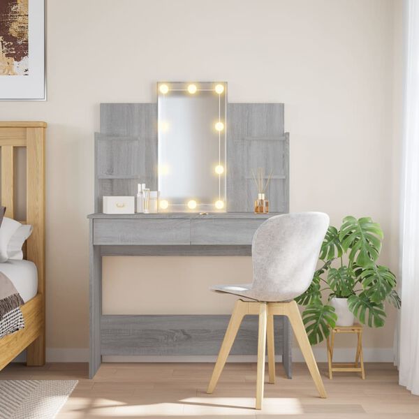 vidaXL Coiffeuse avec lumi&egrave;res LED sonoma gris 96x40x142 cm