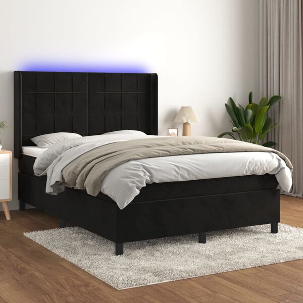 vidaXL Sommier &agrave; lattes de lit matelas et LED Noir 140x190 cm Velours