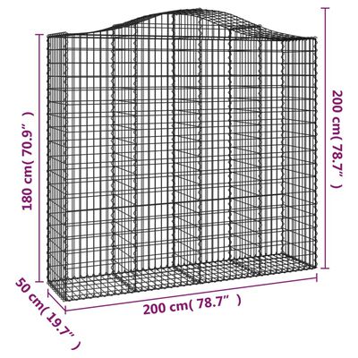 vidaXL Paniers à gabions arqués 25 pcs 200x50x180/200 cm Fer galvanisé