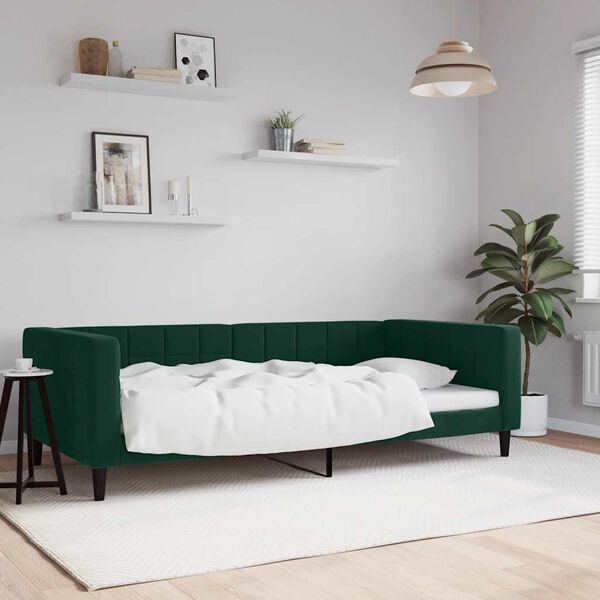 vidaXL Lit de repos sans matelas vert fonc&eacute; 100x200 cm velours
