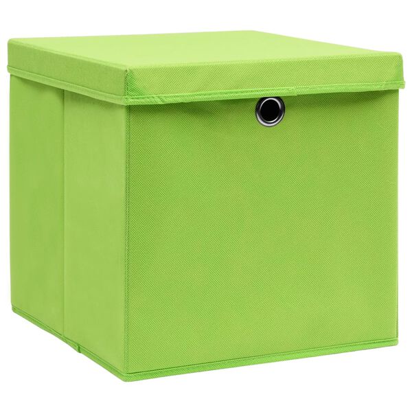 vidaXL Bo&icirc;tes de rangement avec couvercles 10pcs Vert 32x32x32cm Tissu
