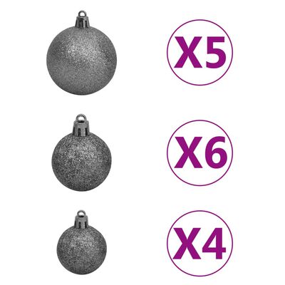 vidaXL Arbre de Noël mince pré-éclairé et boules noir 180 cm