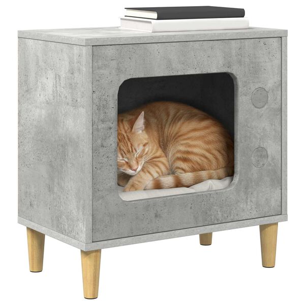 vidaXL Maison pour chat B&eacute;ton 51 x 30 x 52 cm Bois d'ing&eacute;nierie