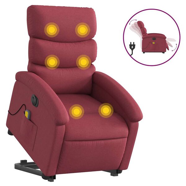 vidaXL Fauteuil inclinable de massage &eacute;lectrique Rouge bordeaux Tissu