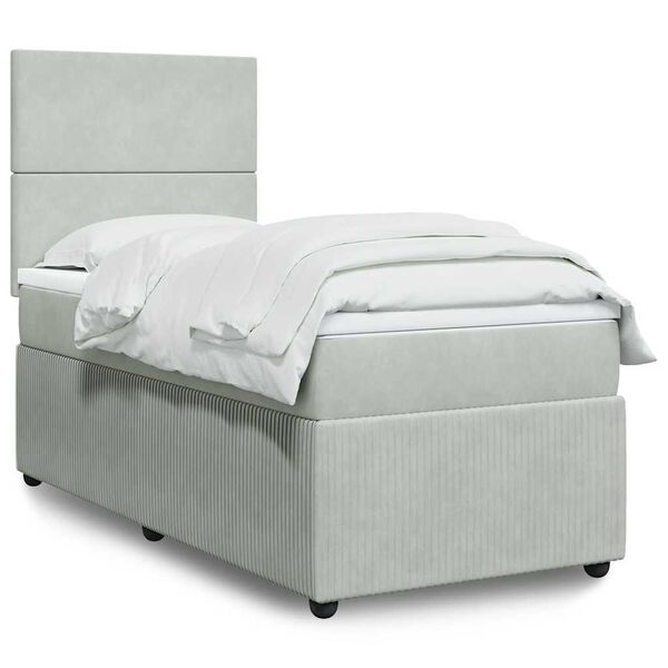 vidaXL Sommier &agrave; lattes de lit et matelas Gris clair 90x200 cm Velours