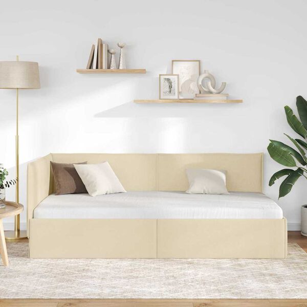 vidaXL Cadre de lit d'angle avec t&ecirc;te de lit Cr&egrave;me 80 x 200 cm Velours