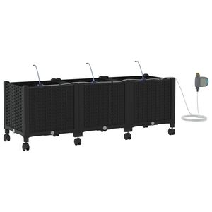 vidaXL Porte-plante de jardin avec irrigation et roues 3 pc Noir PP