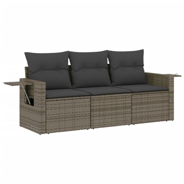 vidaXL Salon de jardin avec coussins 3 pcs gris r&eacute;sine tress&eacute;e