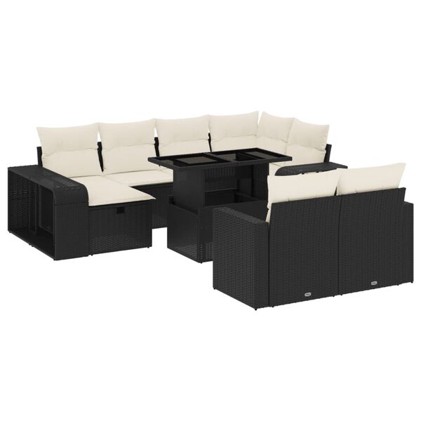 vidaXL Salon de jardin 11 pcs avec coussins noir r&eacute;sine tress&eacute;e