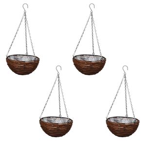 vidaXL Lot de 4 Paniers Supsendus en Saule avec Fonds et Chaine Pendante