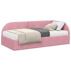 vidaXL Cadre de lit d'angle avec matelas 2 pc Rose 80 x 200 cm Velours
