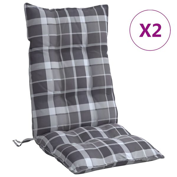 vidaXL Coussins de chaise &agrave; dossier haut lot de 2 motif carreaux gris