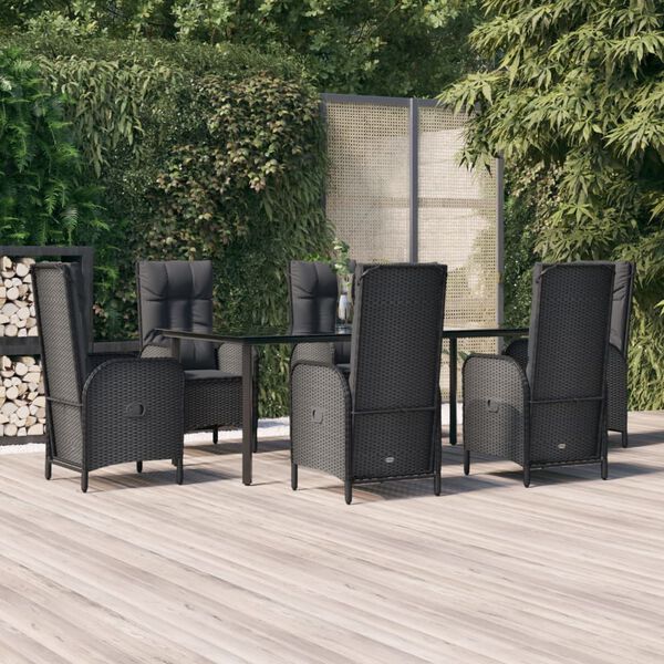 vidaXL Ensemble &agrave; manger de jardin coussins 7pcs Noir R&eacute;sine tress&eacute;e