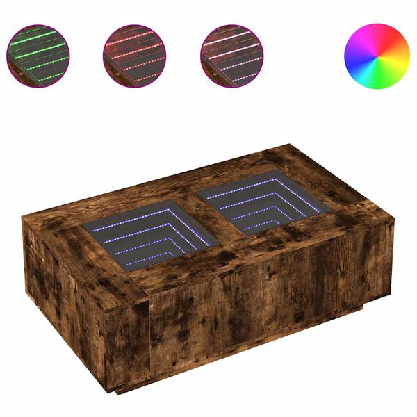 vidaXL Table basse avec LED infini ch&ecirc;ne fum&eacute; 116x69x40 cm