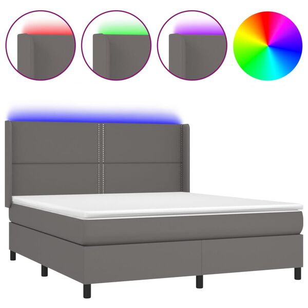 vidaXL Sommier &agrave; lattes de lit matelas LED Gris 180x200 cm Similicuir