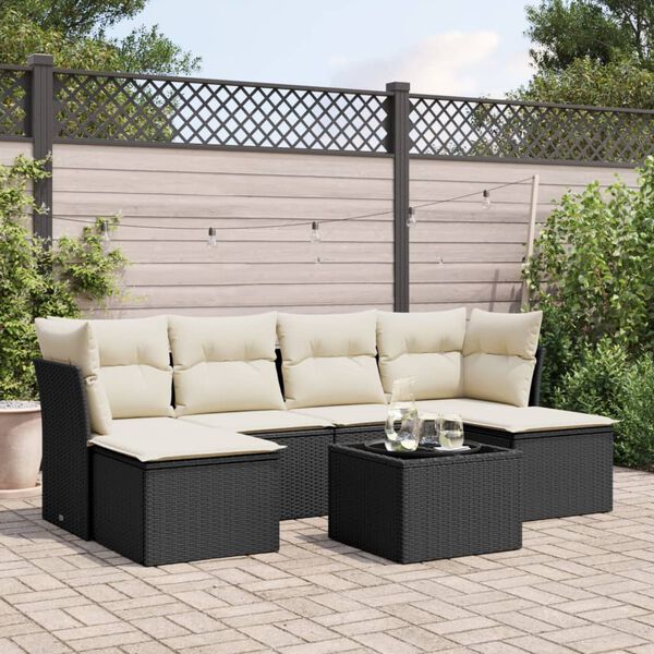 vidaXL Salon de jardin 7 pcs avec coussins noir r&eacute;sine tress&eacute;e