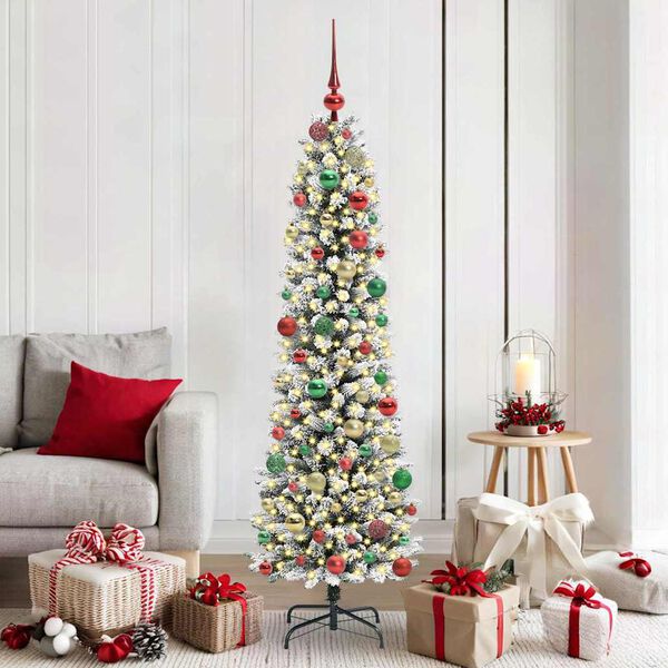 vidaXL Sapin de No&euml;l artificiel Blanc 180 cm PVC, m&eacute;tal et plastique