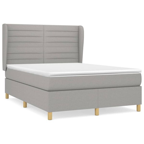 vidaXL Sommier &agrave; lattes de lit avec matelas Gris clair 140x190cm Tissu