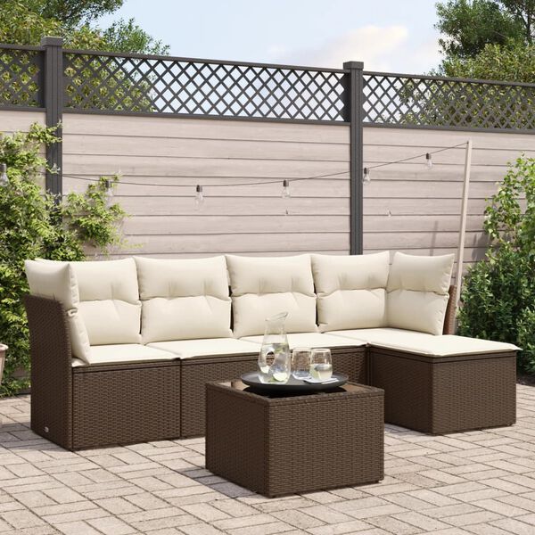 vidaXL Salon de jardin avec coussins 6 pcs marron r&eacute;sine tress&eacute;e