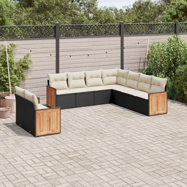 vidaXL Salon de jardin 9 pcs avec coussins noir r&eacute;sine tress&eacute;e