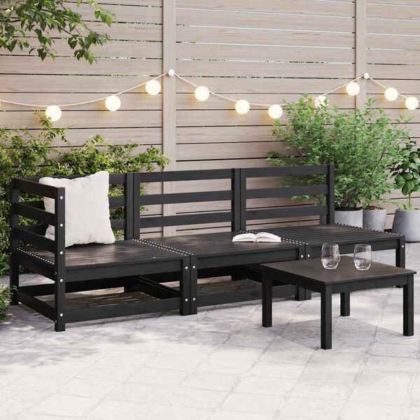 vidaXL Salon de jardin 3 pcs noir bois de pin massif