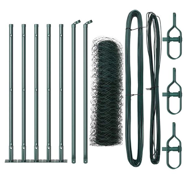 vidaXL Poteau de cl&ocirc;ture. Vert 10 x 0,5 m (maille 36 mm) Acier et PVC