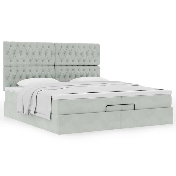 vidaXL Cadre de lit ottoman avec matelas gris clair 200x200 cm velours