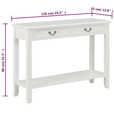 vidaXL Table console Blanc 110x35x80 cm Bois