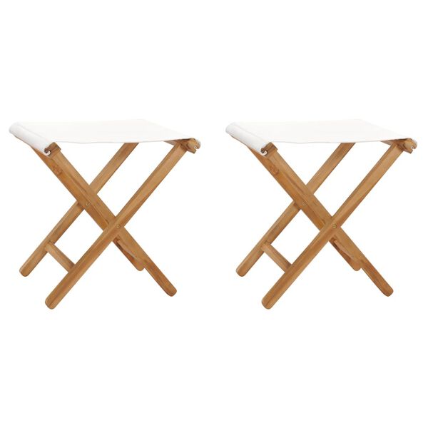 vidaXL Chaises pliables lot de 2 Bois teck solide et tissu Blanc cr&egrave;me