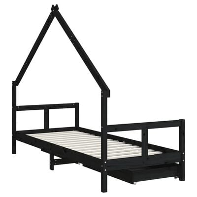 vidaXL Cadre de lit enfant tiroirs noir 80x200 cm bois de pin massif