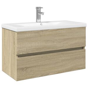 vidaXL Ensemble de meubles de bain 2pcs c&eacute;ramique et bois d'ing&eacute;nierie