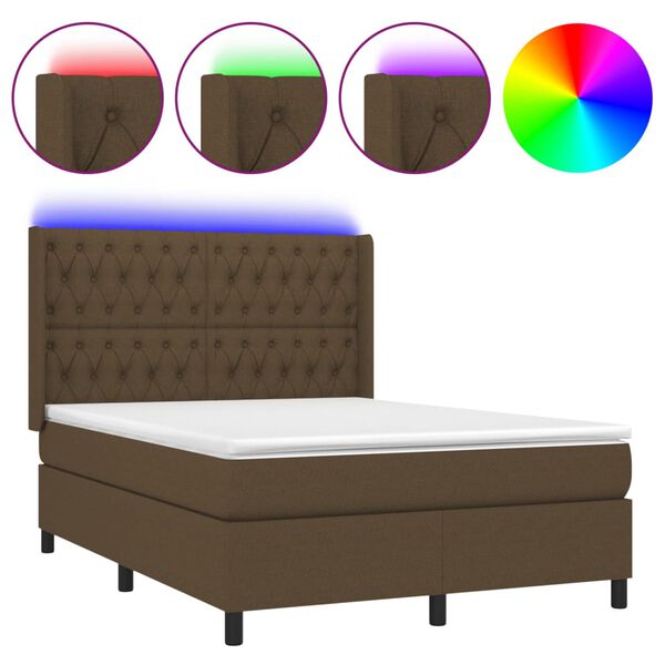vidaXL Sommier &agrave; lattes de lit matelas et LED Marron fonc&eacute; 140x200 cm