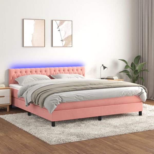 vidaXL Sommier &agrave; lattes de lit avec matelas et LED Rose 180x200 cm