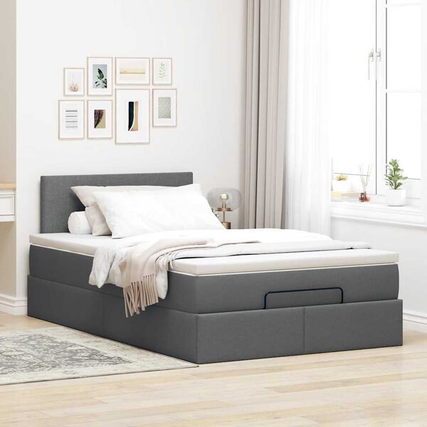 vidaXL Lit ottoman avec matelas gris fonc&eacute; 120x190 cm tissu