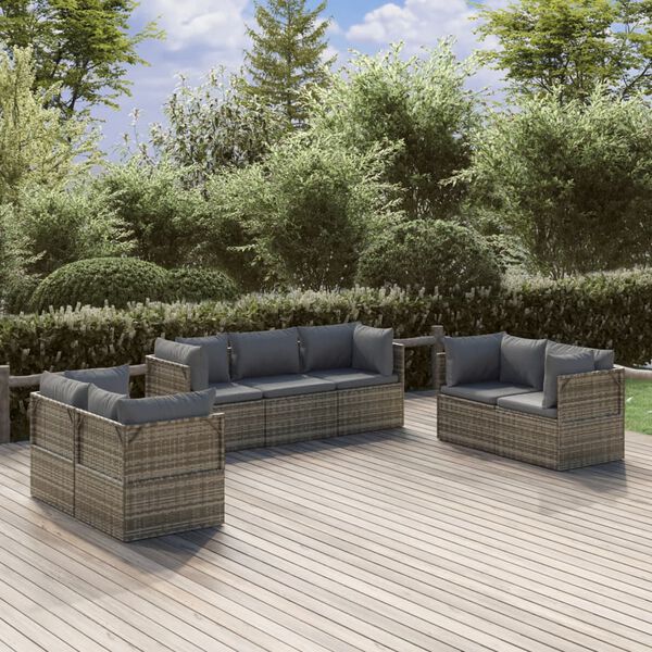 vidaXL Salon de jardin 7 pcs avec coussins Gris Résine tressée