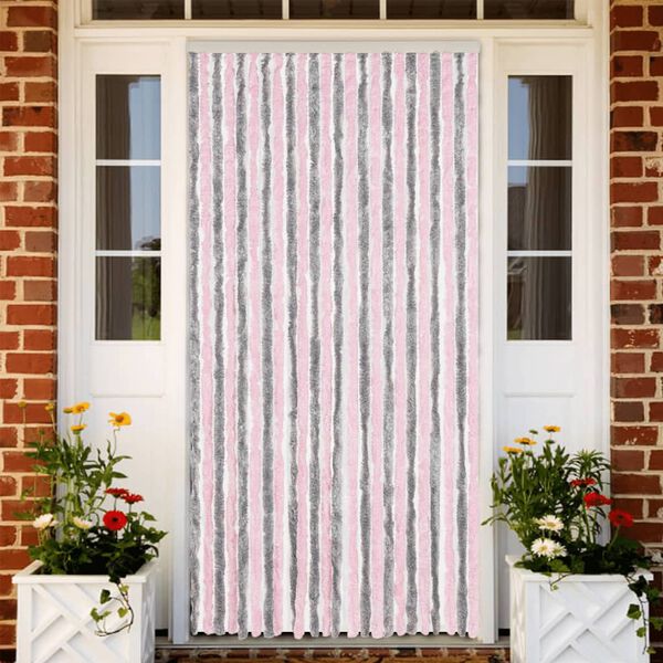 vidaXL Rideau anti-mouches gris argent&eacute; et rose 100x230 cm chenille