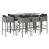 vidaXL Ensemble de bar de jardin 9 pcs avec coussins gris poly rotin