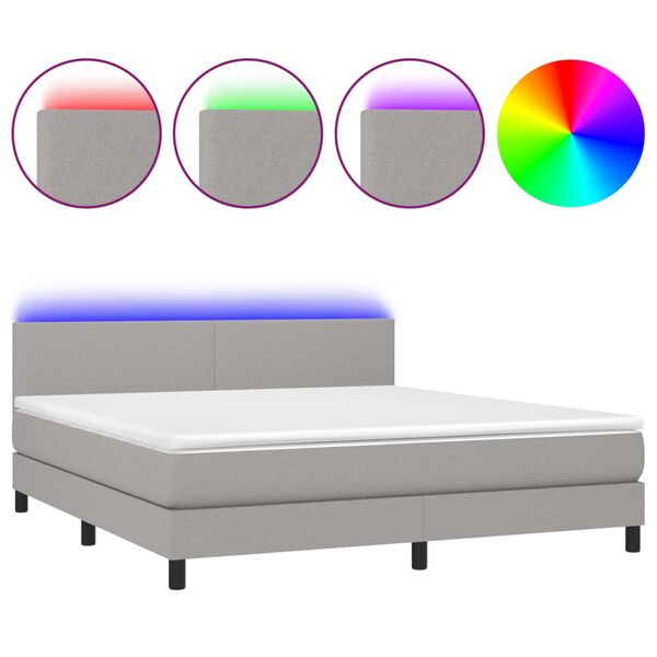 vidaXL Sommier &agrave; lattes de lit matelas LED Gris clair 160x200 cm Tissu