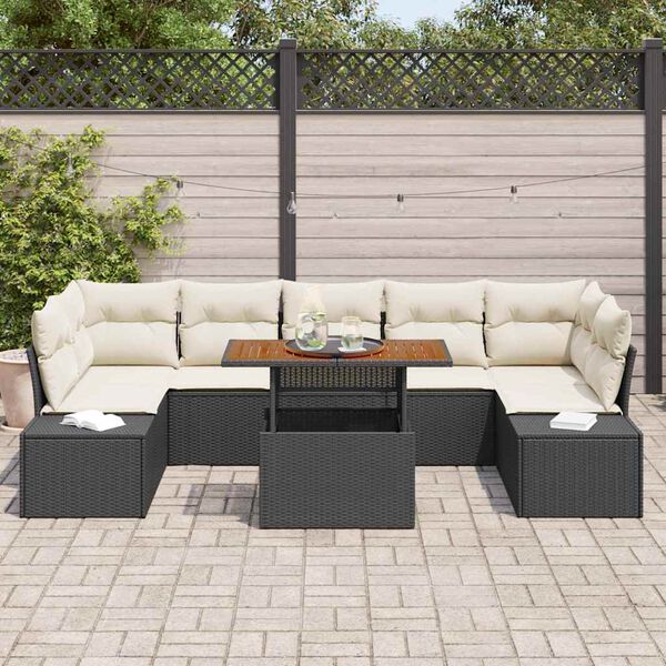 vidaXL Ensemble de salle &agrave; manger pour jardin 8 pcs Noir et Cr&egrave;me