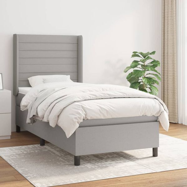 vidaXL Sommier &agrave; lattes de lit avec matelas Gris clair 100x200cm Tissu