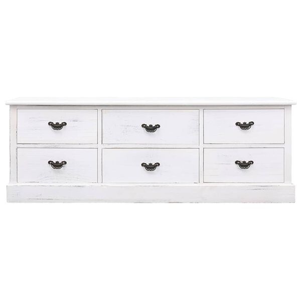 vidaXL Meuble TV Blanc antique 108x30x40 cm Bois de Paulownia solide