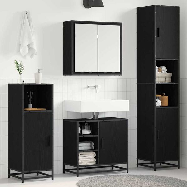 vidaXL Ensemble de mobilier de salle de bain 4 pcs Ch&ecirc;ne noir