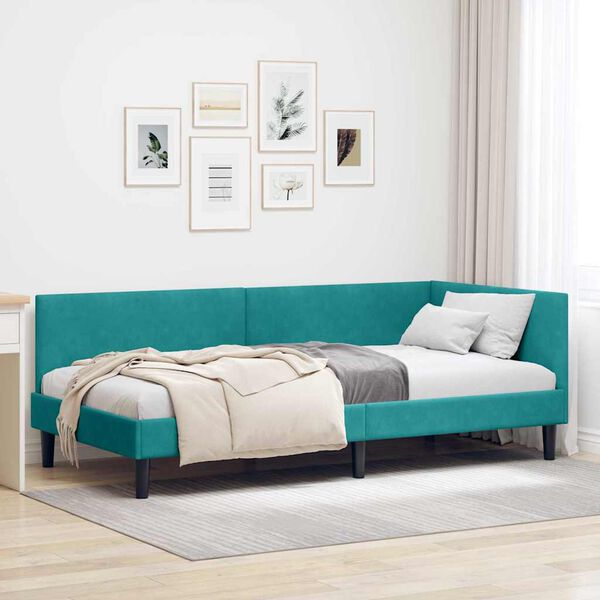 vidaXL Cadre de lit d'angle Turquoise 80 cm x 200 cm Velours